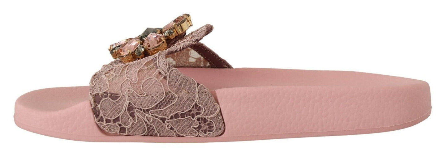 Dolce &amp; Gabbana slide flats with floral lace and crystal embellishment