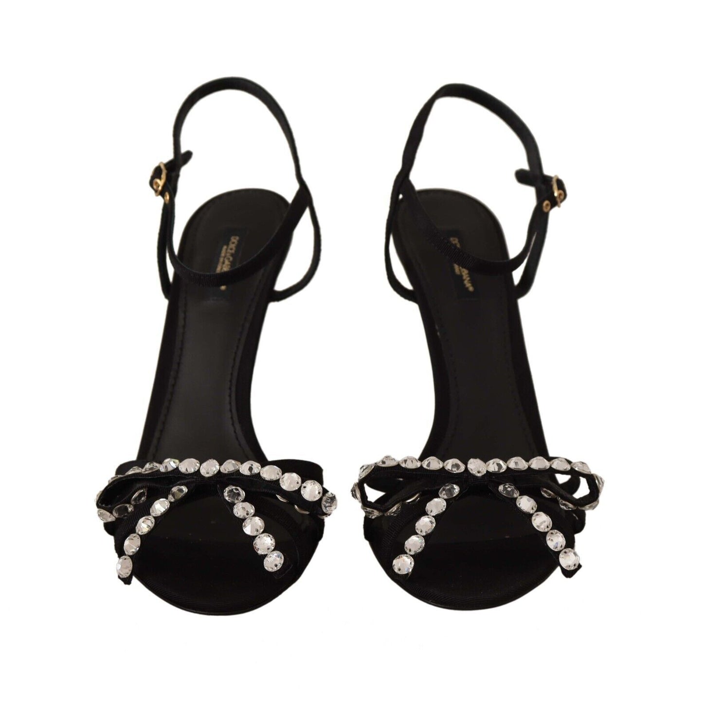 Dolce &amp; Gabbana Elegant black viscose ankle strap sandals with crystals