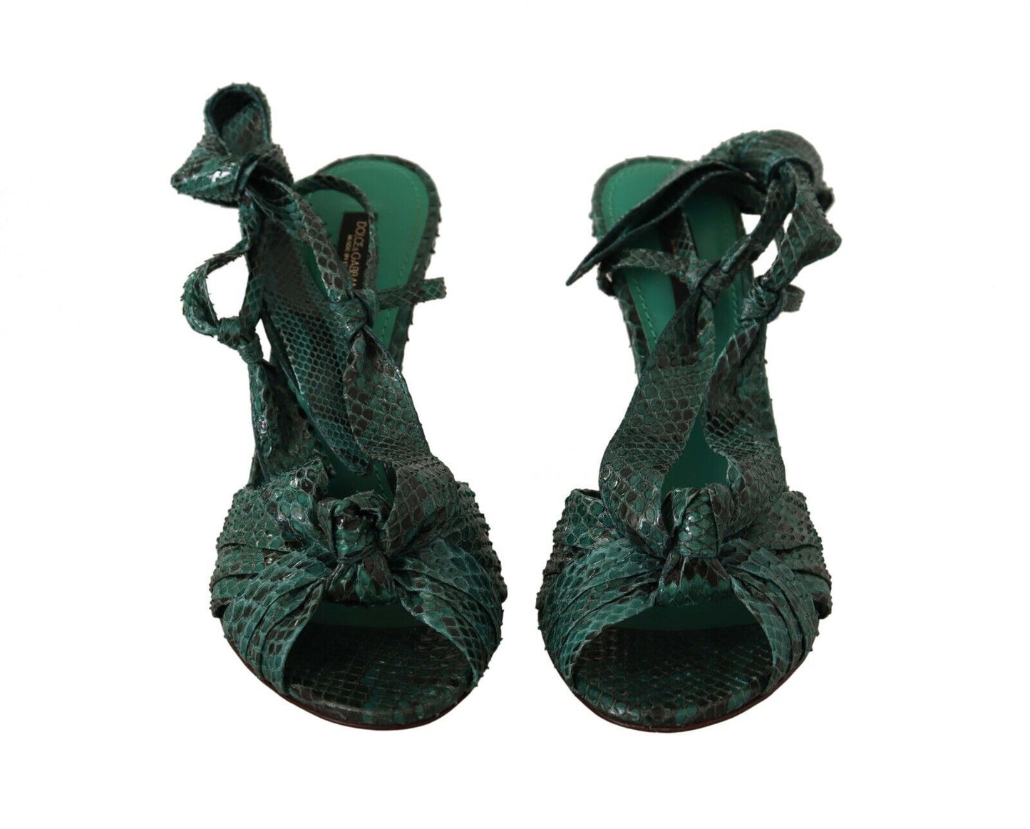 Dolce &amp; Gabbana Emerald Green Exotic Leather Heeled Sandals