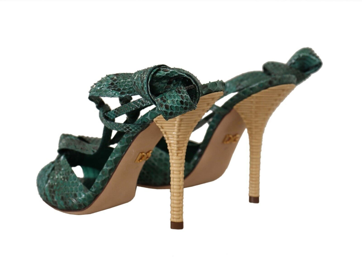 Dolce &amp; Gabbana Emerald Green Exotic Leather Heeled Sandals