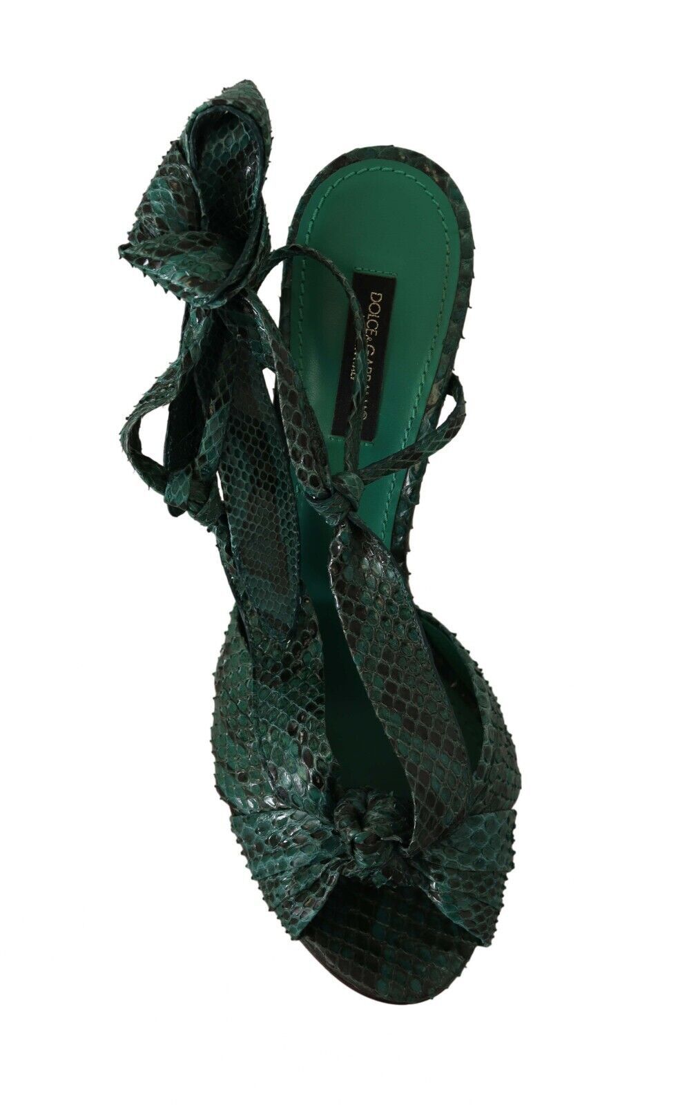 Dolce &amp; Gabbana Emerald Green Exotic Leather Heeled Sandals