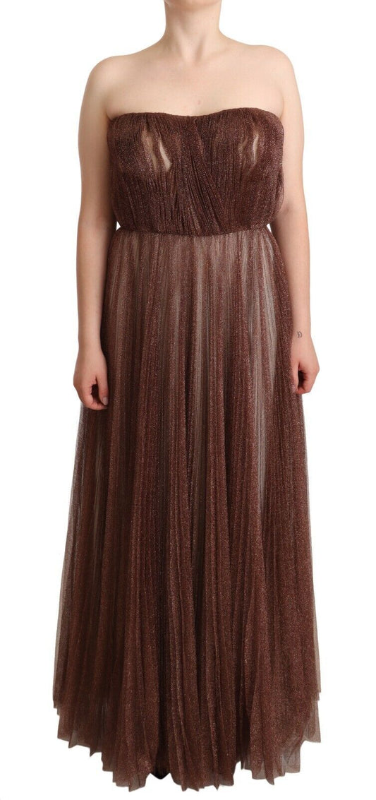 Dolce &amp; Gabbana Elegant long dress in metallic bronze