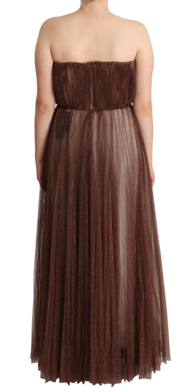 Dolce &amp; Gabbana Elegant long dress in metallic bronze