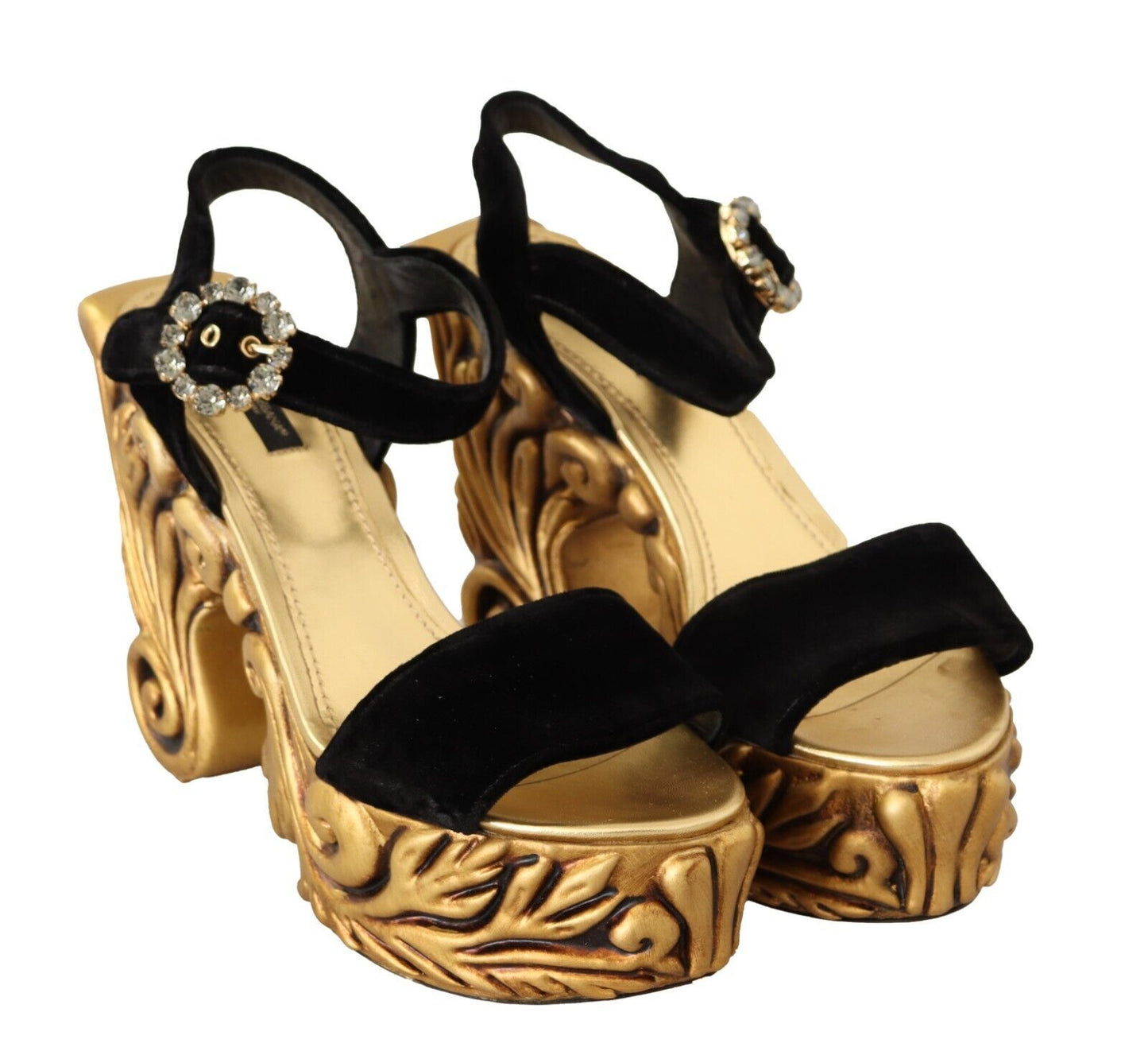 Dolce &amp; Gabbana Baroque Velvet Heels in Black and Gold