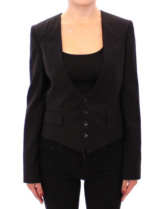 Dolce &amp; Gabbana Elegant black silk blend blazer with back scarf