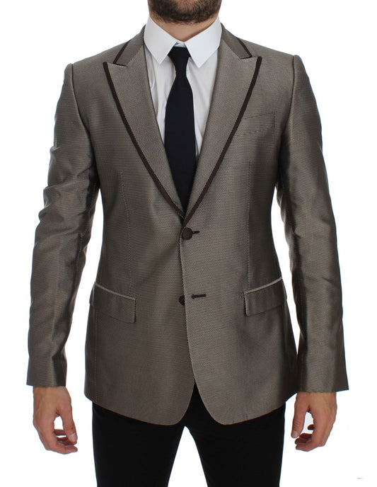 Dolce &amp; Gabbana Elegant slim blazer in brown silk with two buttons