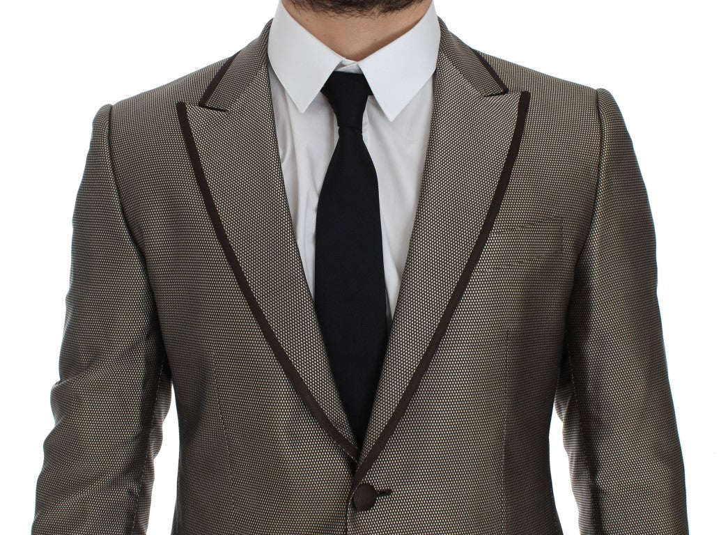 Dolce &amp; Gabbana Elegant slim blazer in brown silk with two buttons