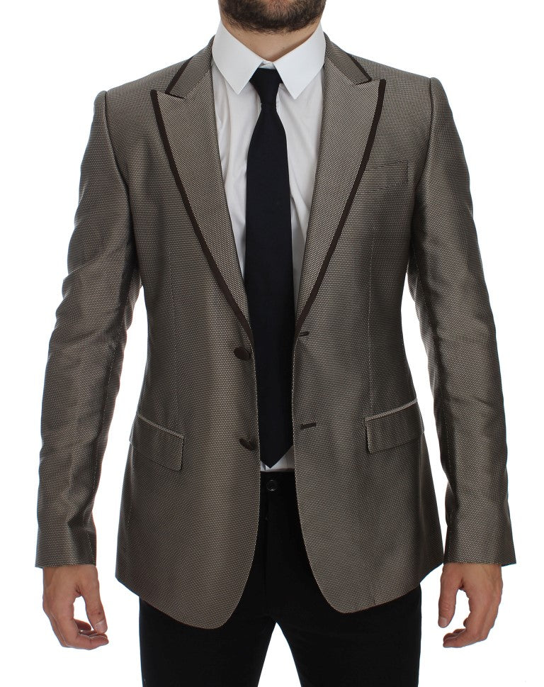 Dolce &amp; Gabbana Elegant slim blazer in brown silk with two buttons