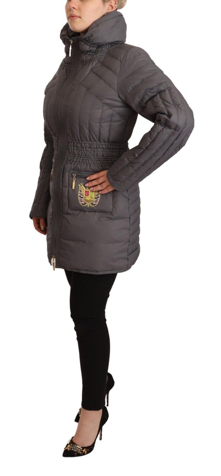 Roccobarocco Elegant quilted long jacket with logo patch