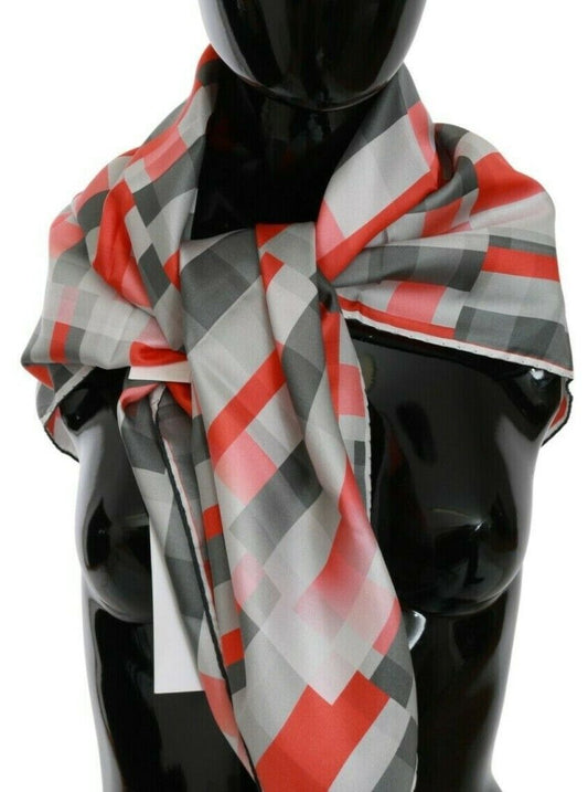 Costume National Elegant Checked Silk Scarf in Grey and Red