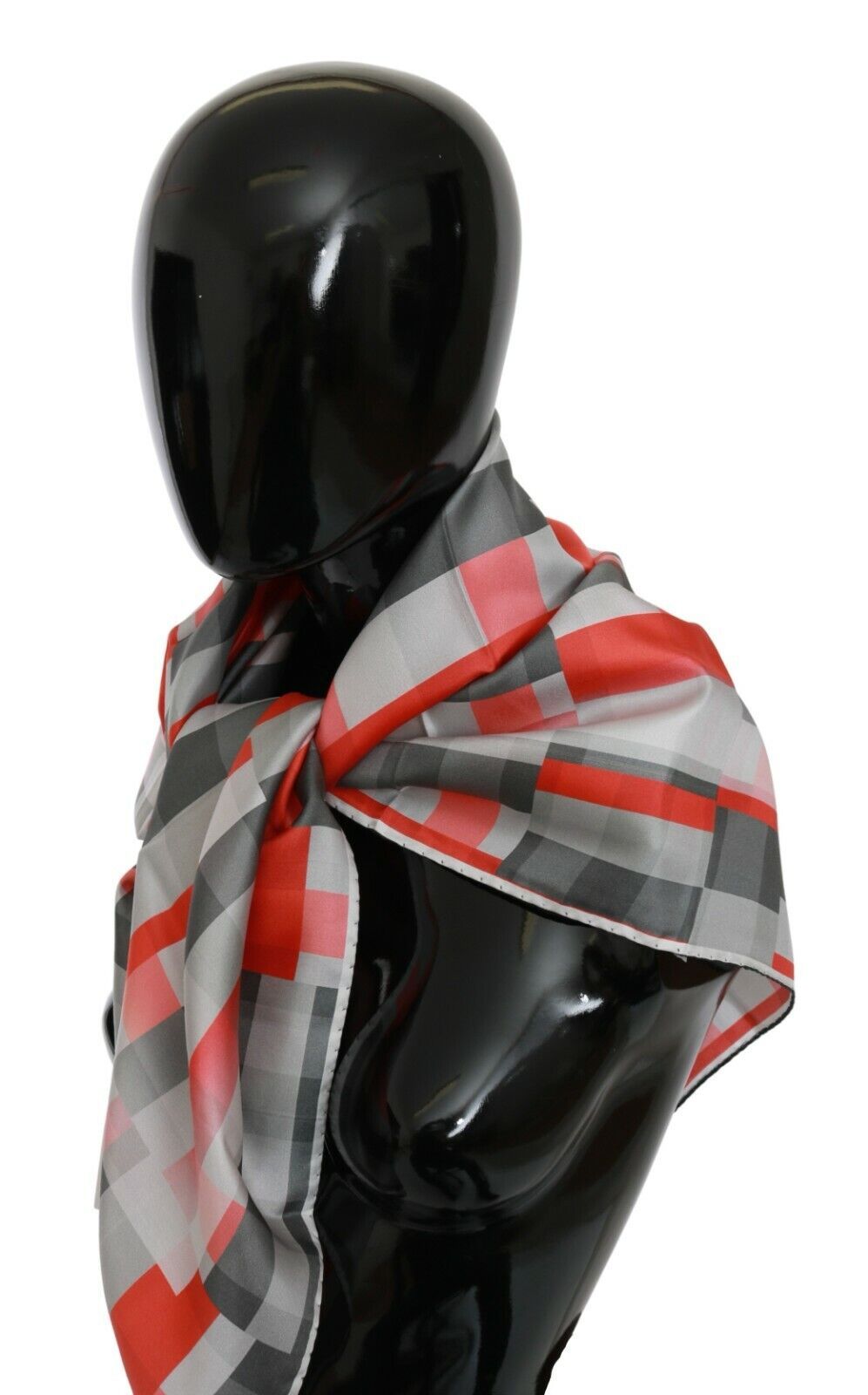 Costume National Elegant Checked Silk Scarf in Grey and Red