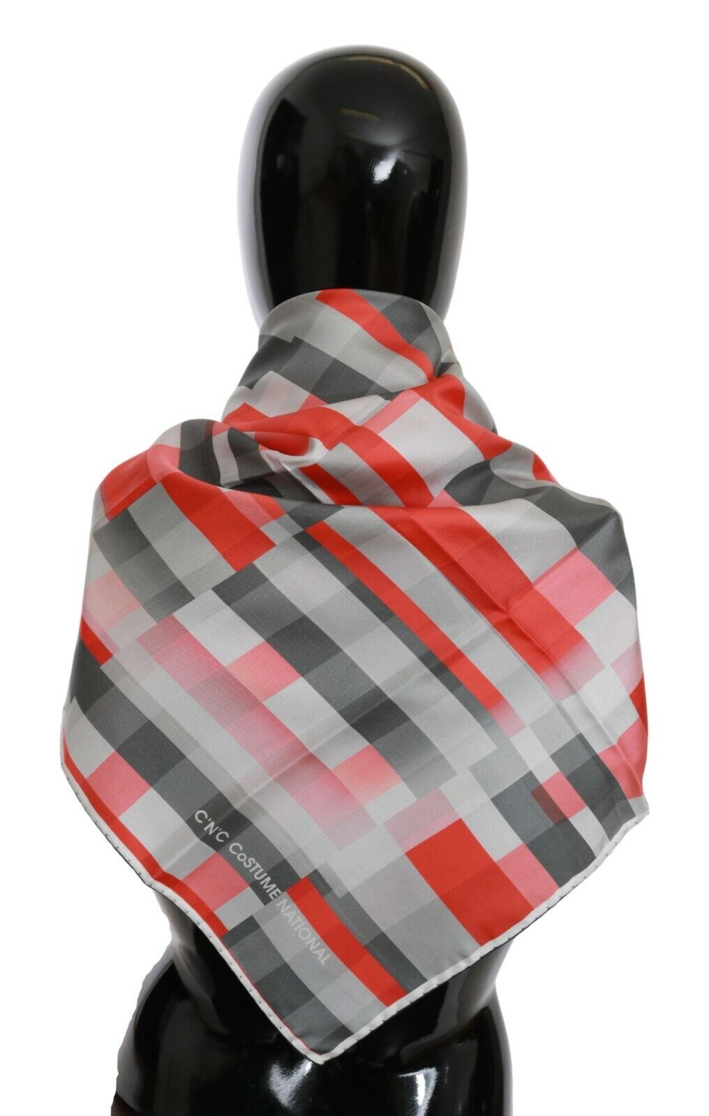 Costume National Elegant Checked Silk Scarf in Grey and Red