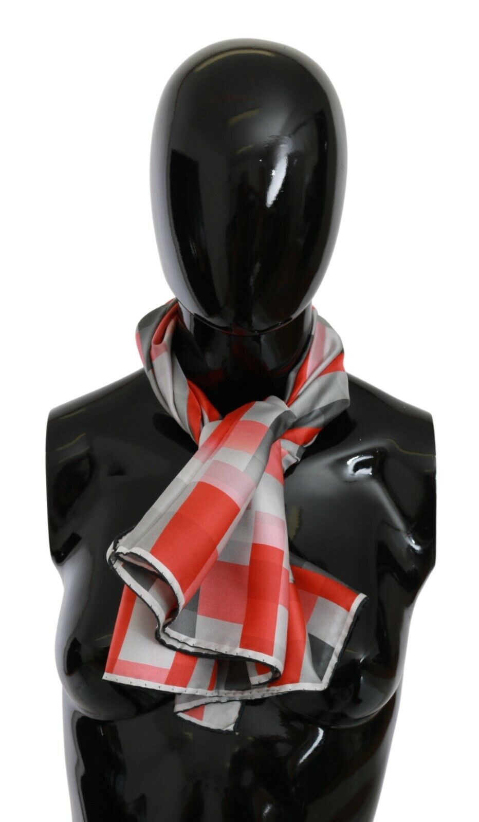 Costume National Elegant Checked Silk Scarf in Grey and Red