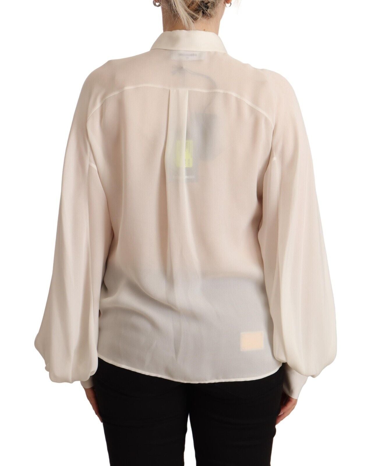 Dsquared² Elegante Off White Seidenbluse mit langen Ärmeln