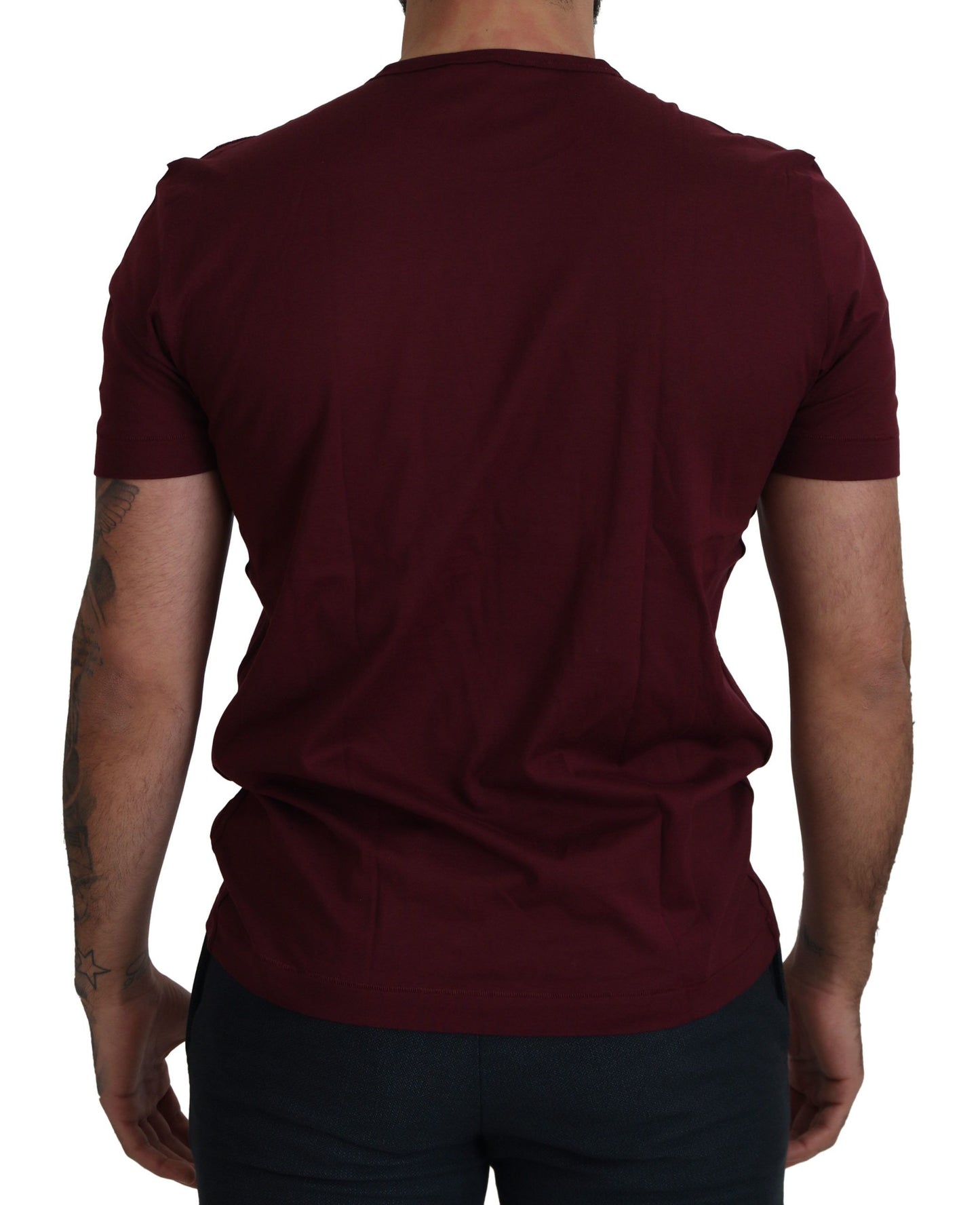 Dolce &amp; Gabbana Elegant burgundy rose motif round neck T-shirt