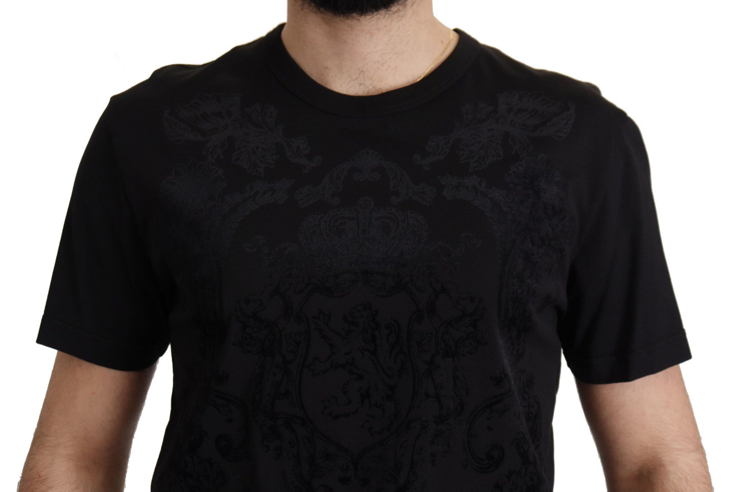 Dolce & Gabbana Elegantes Schwarzes Barock T-Shirt mit Rundhalsausschnitt