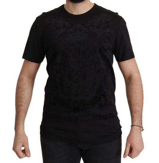 Dolce &amp; Gabbana Elegant Black Baroque Crew Neck T-Shirt