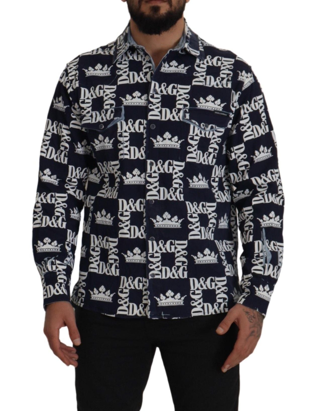 Dolce &amp; Gabbana Elegant Slim Fit Blue Crown Shirt