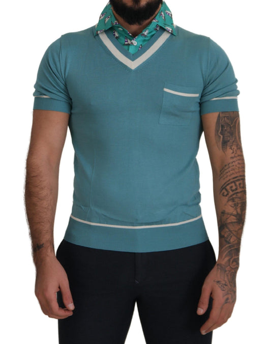 Dolce &amp; Gabbana Elegant Silk Polo Tee with Boat Collar Print