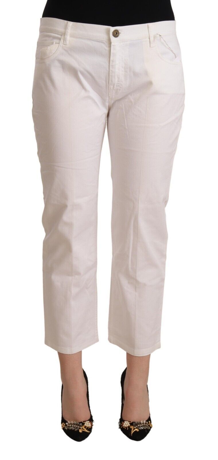 L'Autre Chose Chic White Mid Waist Skinny Cropped farkut