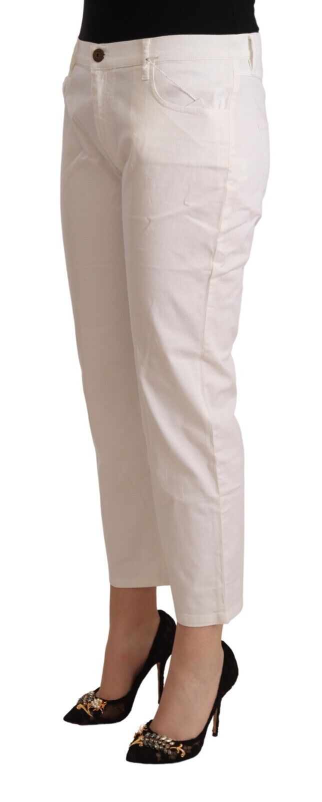 L'Autre Chose Chic White Mid Waist Skinny Cropped farkut