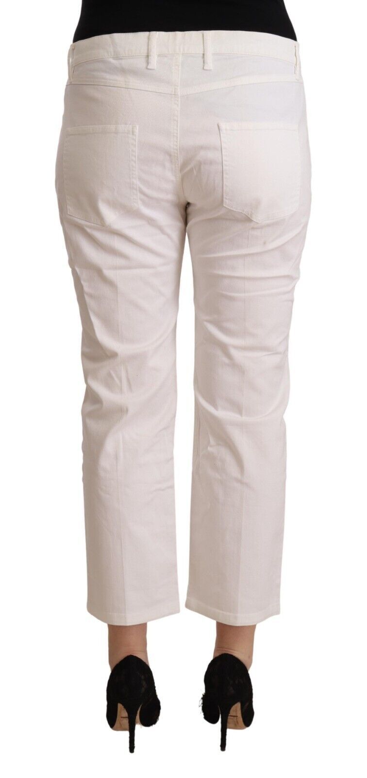 L'Autre Chose Chic White Mid Waist Skinny Cropped farkut