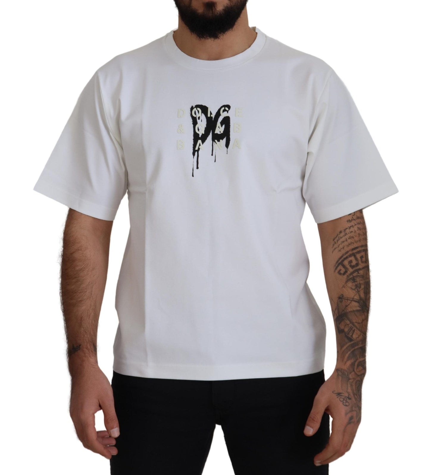 Dolce &amp; Gabbana Timeless White Logo Crew Neck T-Shirt