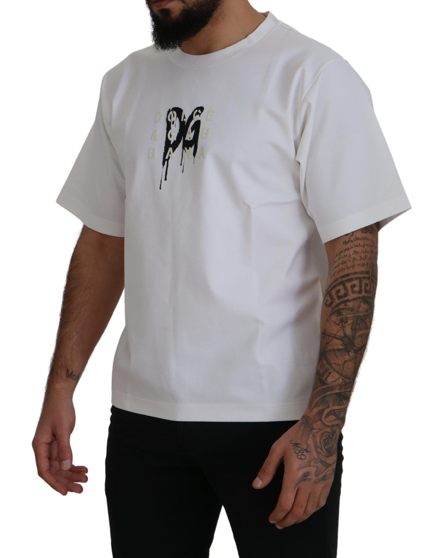 Dolce &amp; Gabbana Timeless White Logo Crew Neck T-Shirt