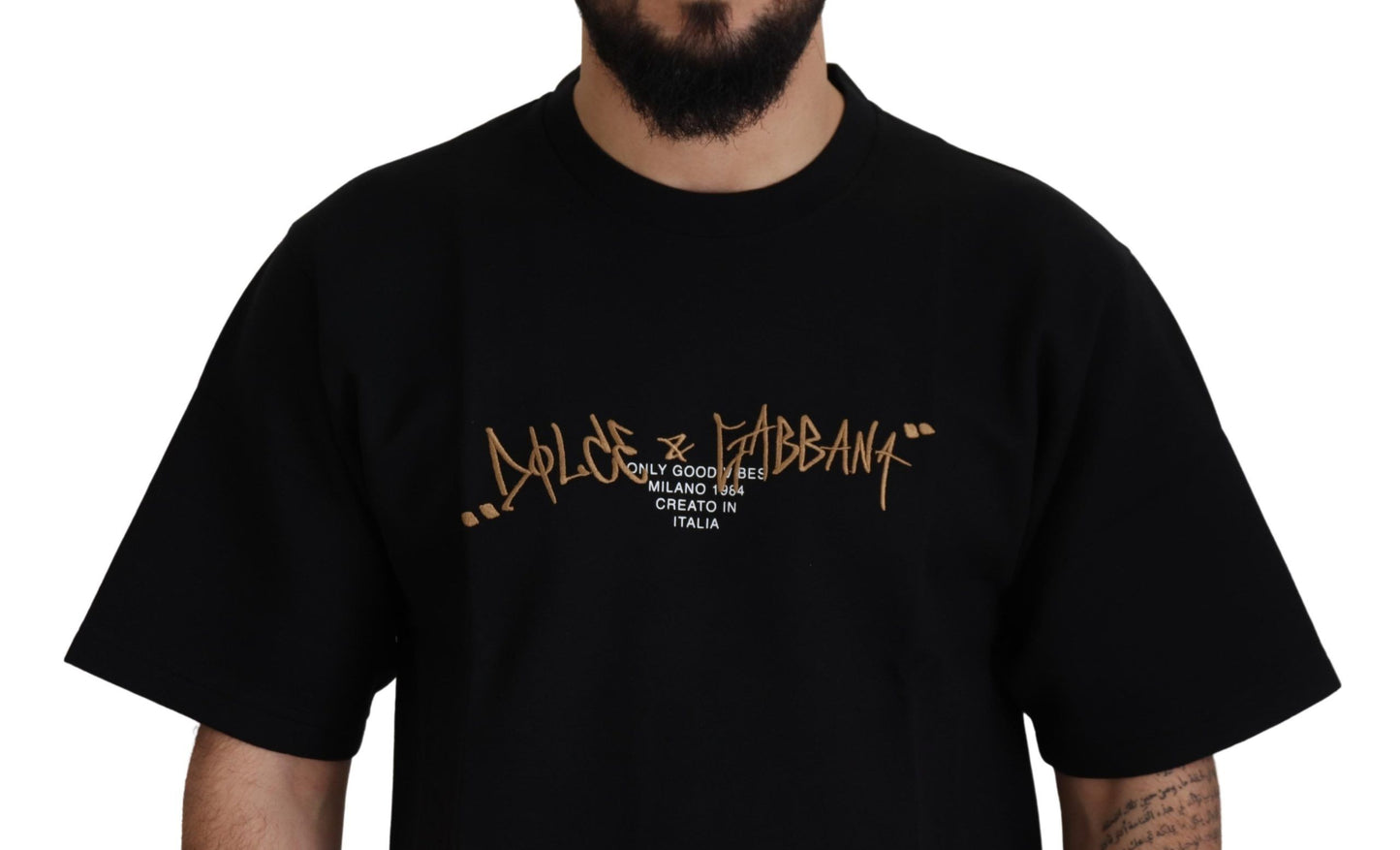 Dolce & Gabbana Elegantes T-Shirt mit Rundhalsausschnitt aus schwarzer Baumwollmischung