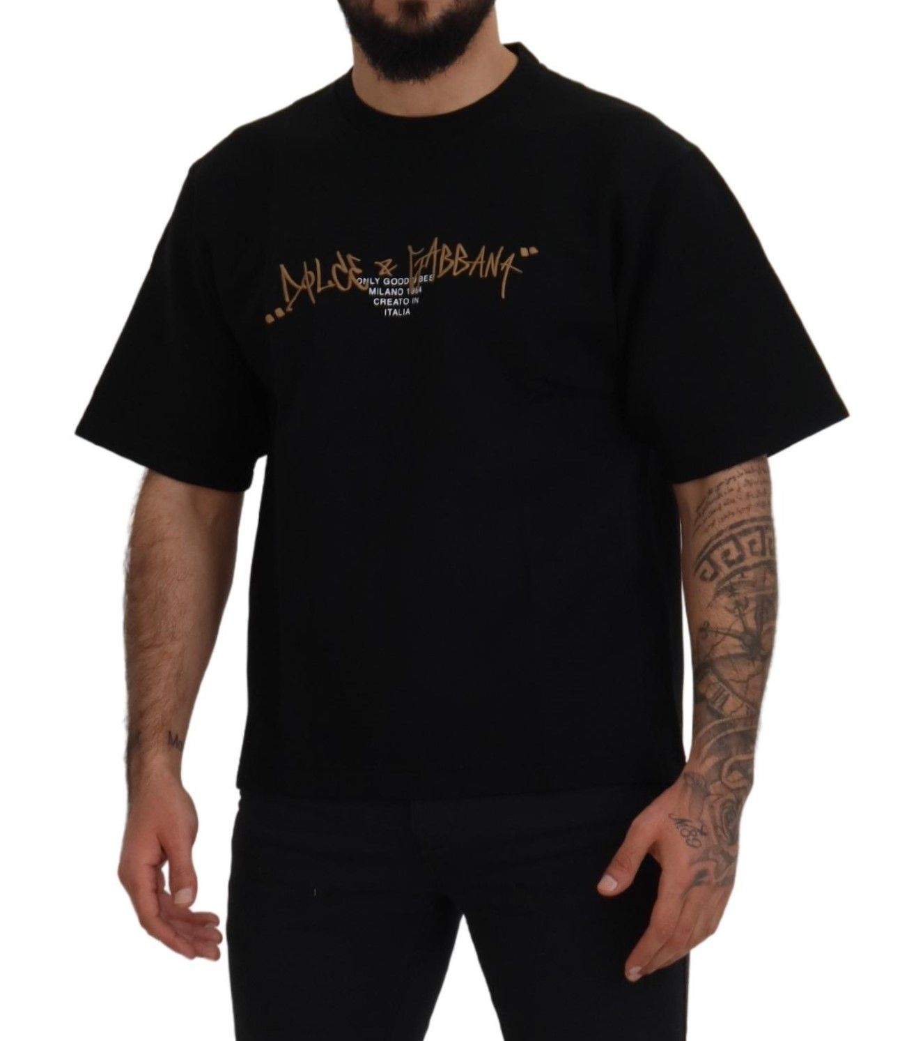 Dolce & Gabbana Elegantes T-Shirt mit Rundhalsausschnitt aus schwarzer Baumwollmischung