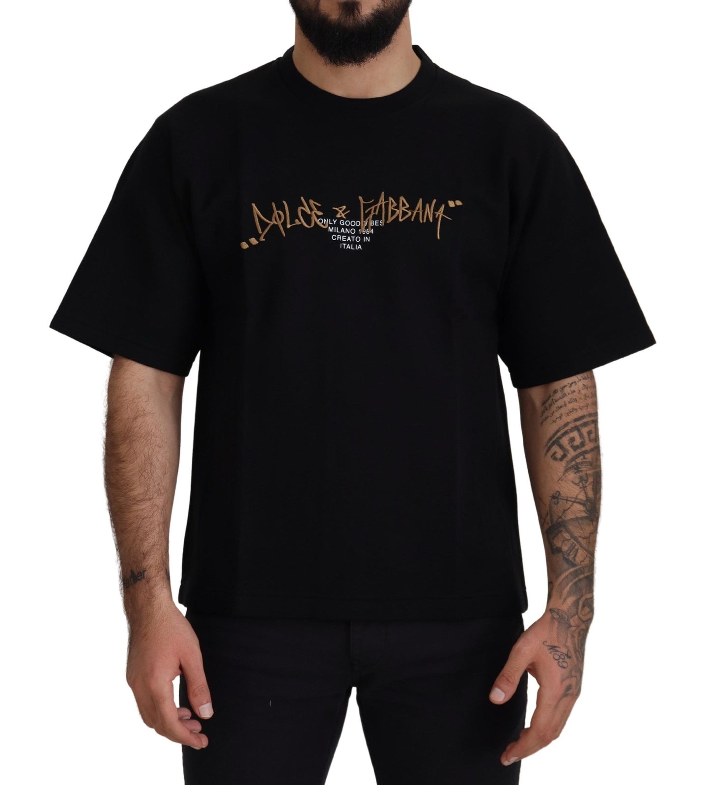 Dolce & Gabbana Elegantes T-Shirt mit Rundhalsausschnitt aus schwarzer Baumwollmischung