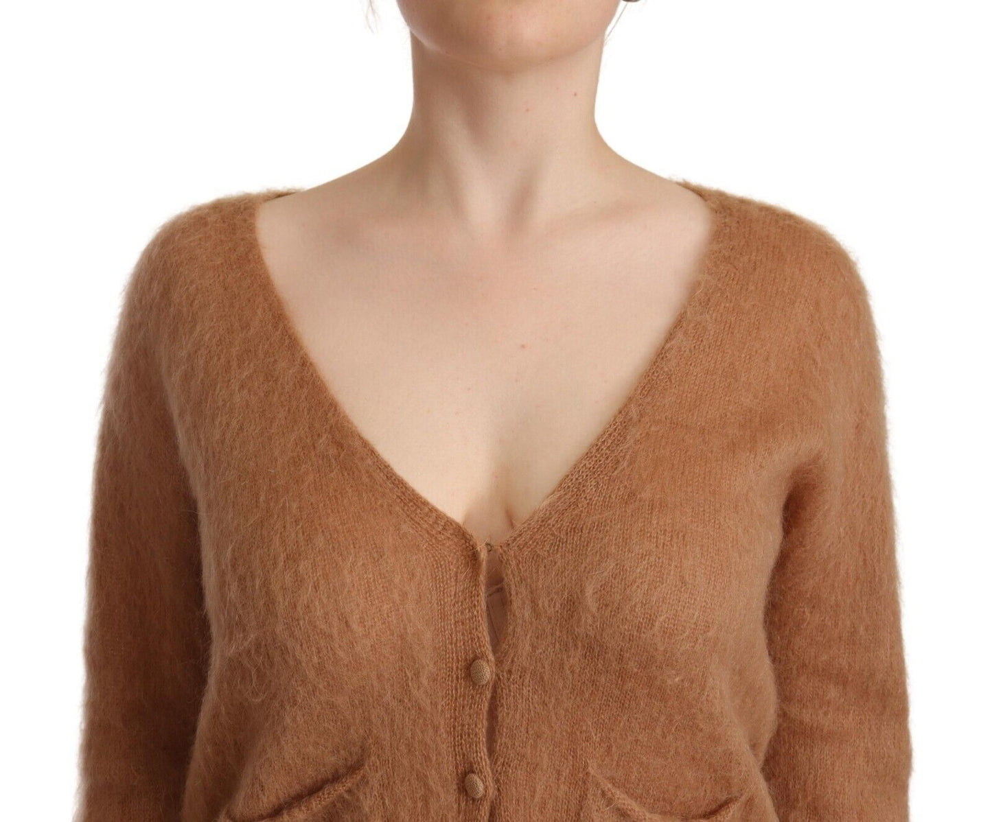 PINK MEMORIES Chic brown knitted cardigan with button closure at the front