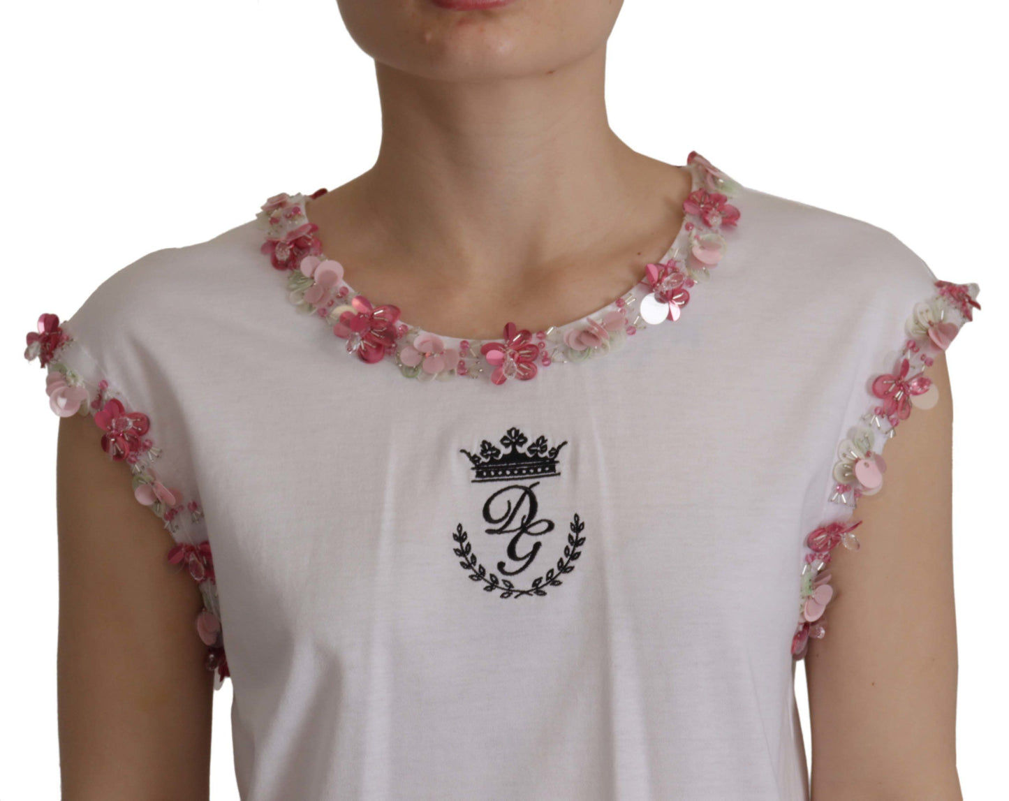 Dolce &amp; Gabbana Chic Sequin Crown Tank Top T-paita