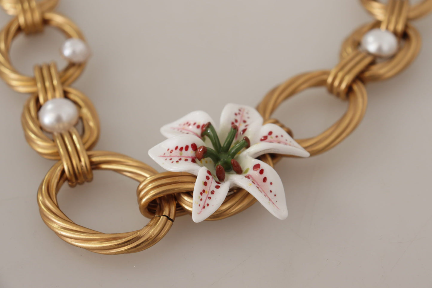 Dolce &amp; Gabbana Elegant Gold Lily Flower Pendant Necklace