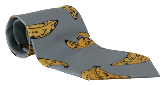 Dolce &amp; Gabbana Elegant blue silk tie with banana print