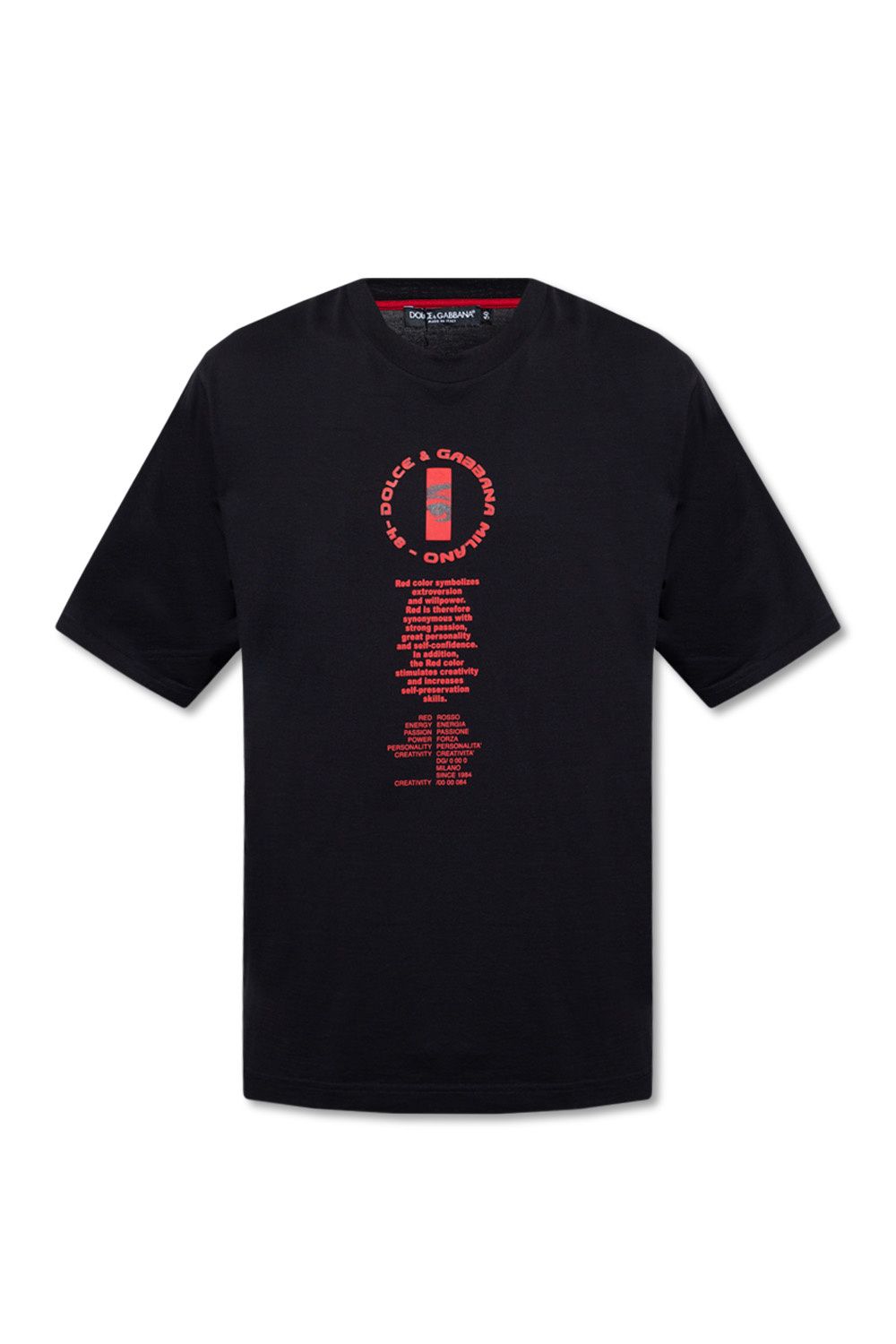 Dolce &amp; Gabbana Elegant black cotton T-shirt with red contrast design