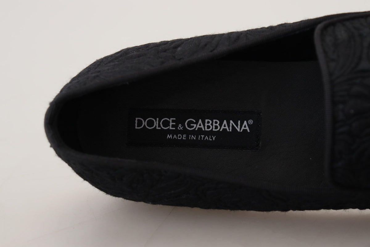Dolce &amp; Gabbana Elegant Jacquard Black Loafers Slide On Flats