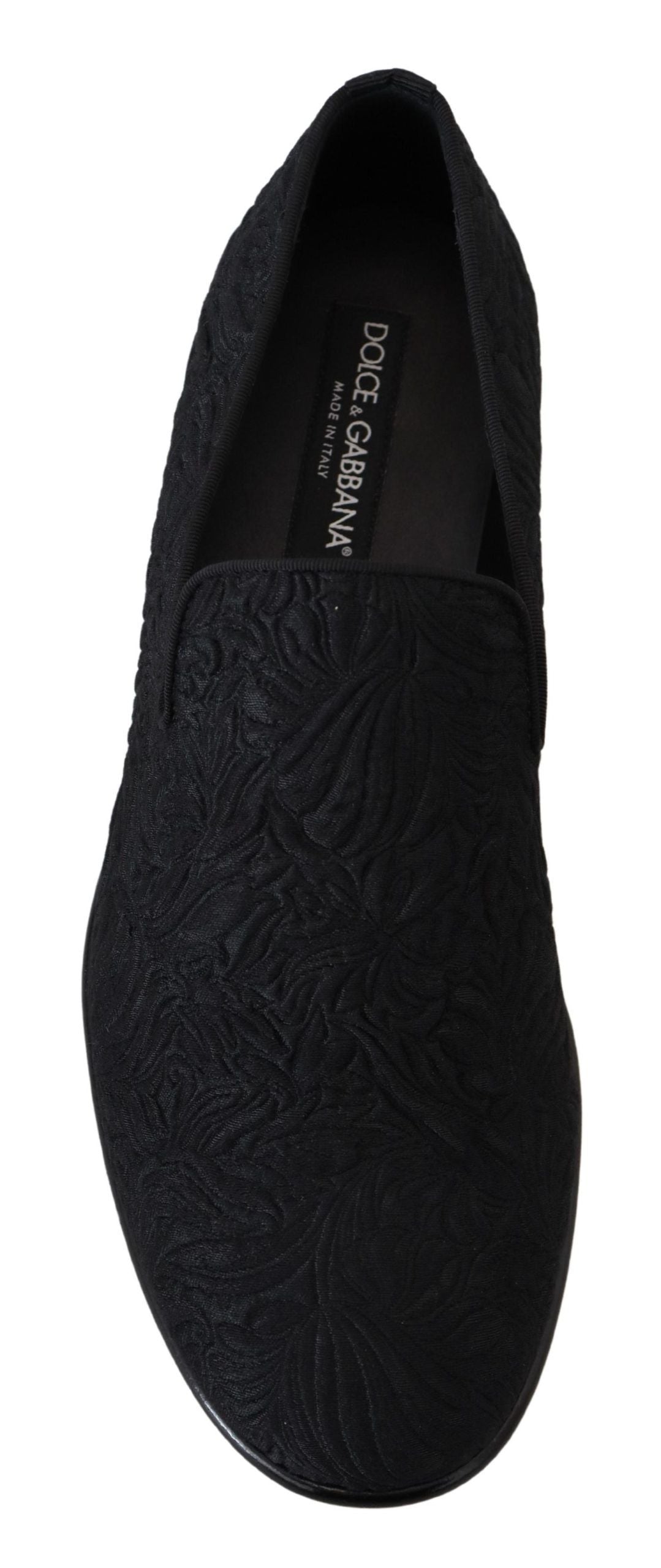 Dolce & Gabbana Eleganter Jacquard Schwarz Loafers Slide On Flats