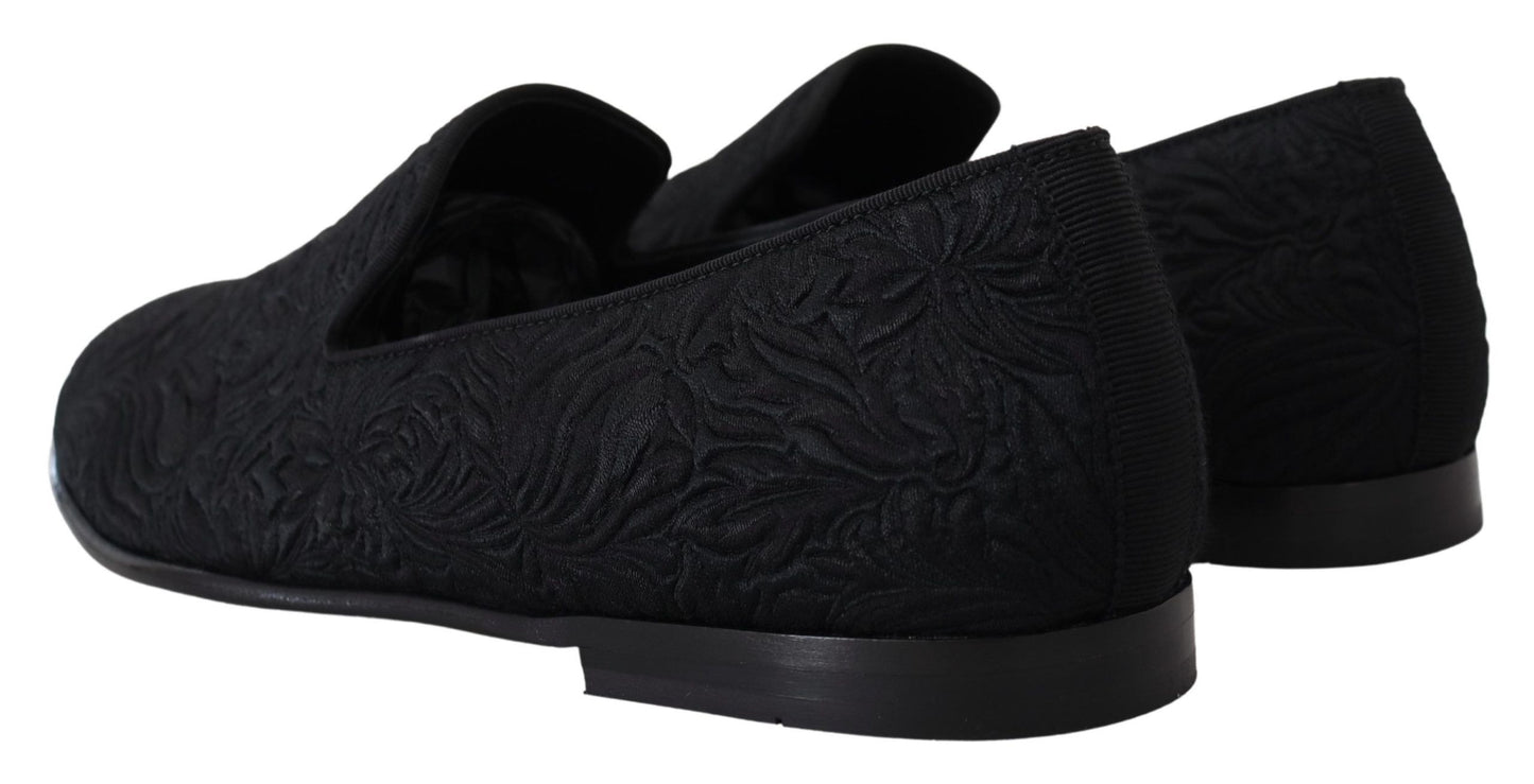 Dolce & Gabbana Eleganter Jacquard Schwarz Loafers Slide On Flats