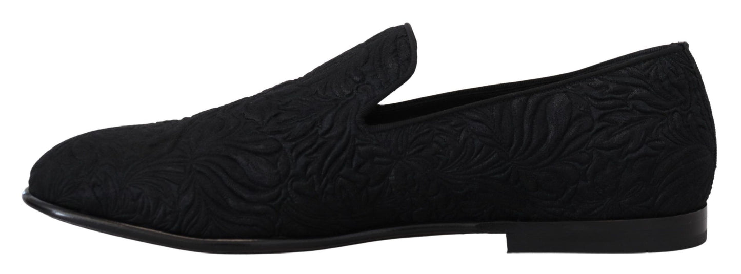 Dolce & Gabbana Eleganter Jacquard Schwarz Loafers Slide On Flats