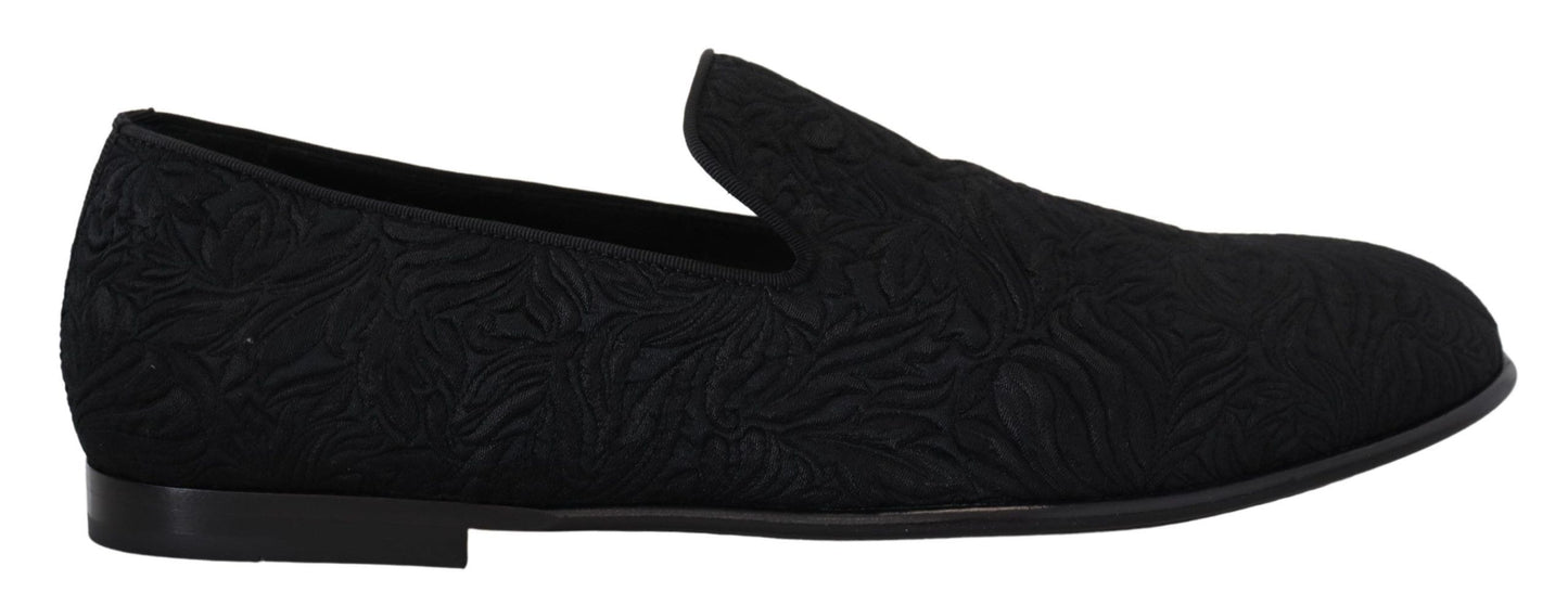 Dolce & Gabbana Eleganter Jacquard Schwarz Loafers Slide On Flats