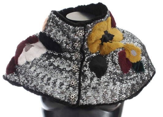 Dolce &amp; Gabbana Elegant floral fur scarf with sequins