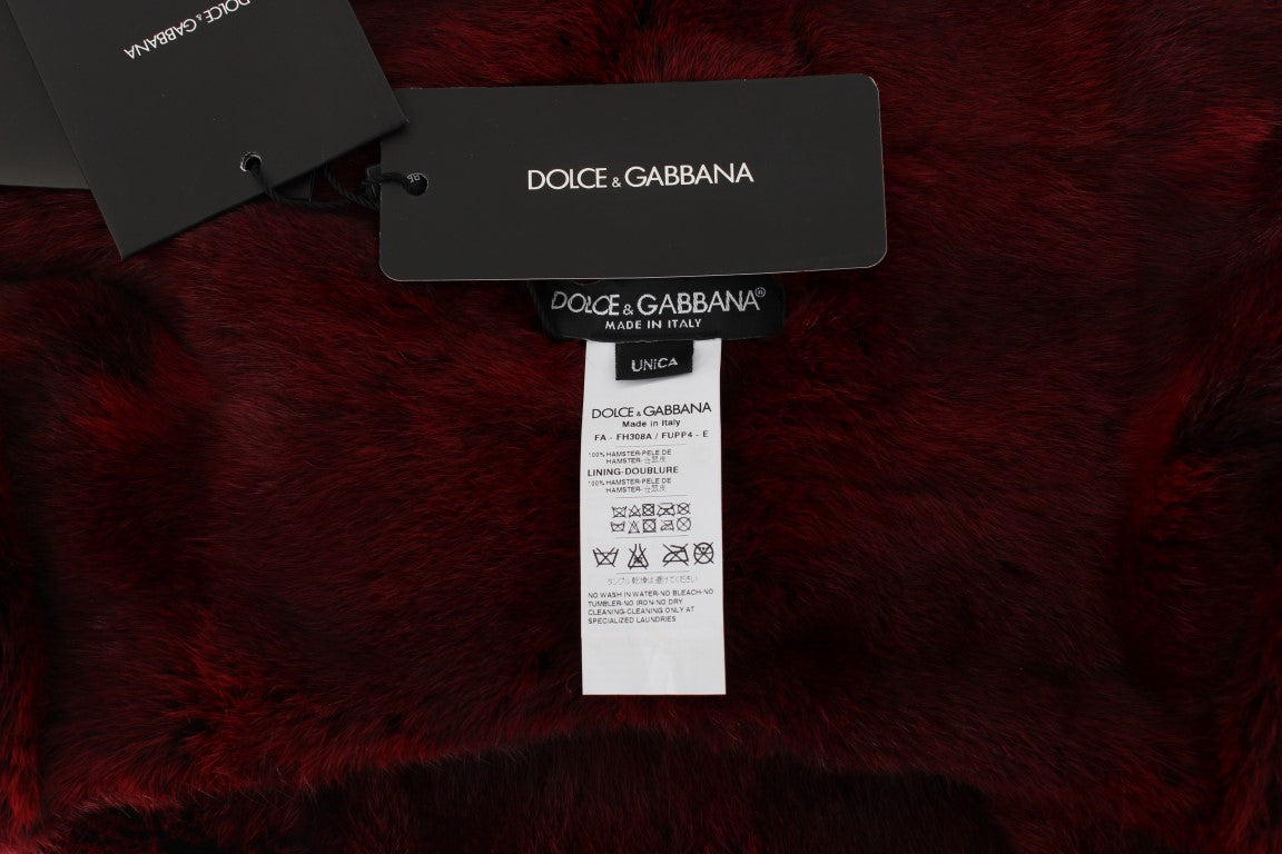 Dolce & Gabbana Luxuriöser Bordeaux Pelz Kapuzenschal Wrap