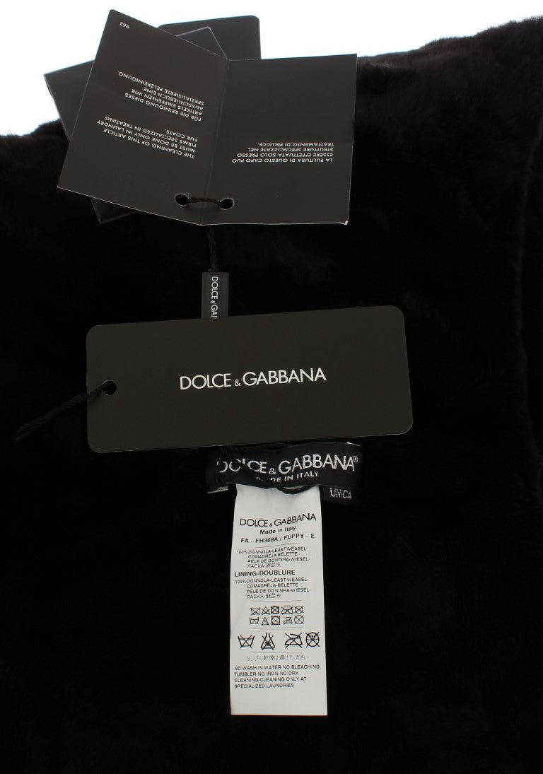 Dolce & Gabbana Schicker schwarzer Wiesel Pelz Kapuzenschal Wrap