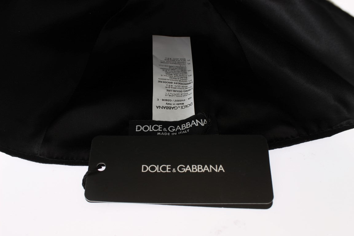 Dolce & Gabbana Eleganter Cloche-Hut aus schwarzer Wolle mit Blumenmuster