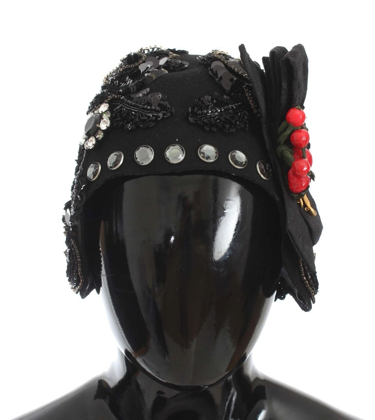 Dolce & Gabbana Eleganter schwarzer kristallbesetzter Cloche-Hut