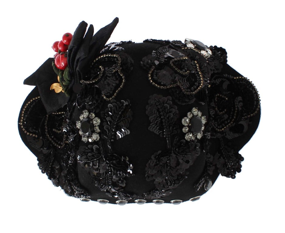 Dolce & Gabbana Eleganter schwarzer kristallbesetzter Cloche-Hut