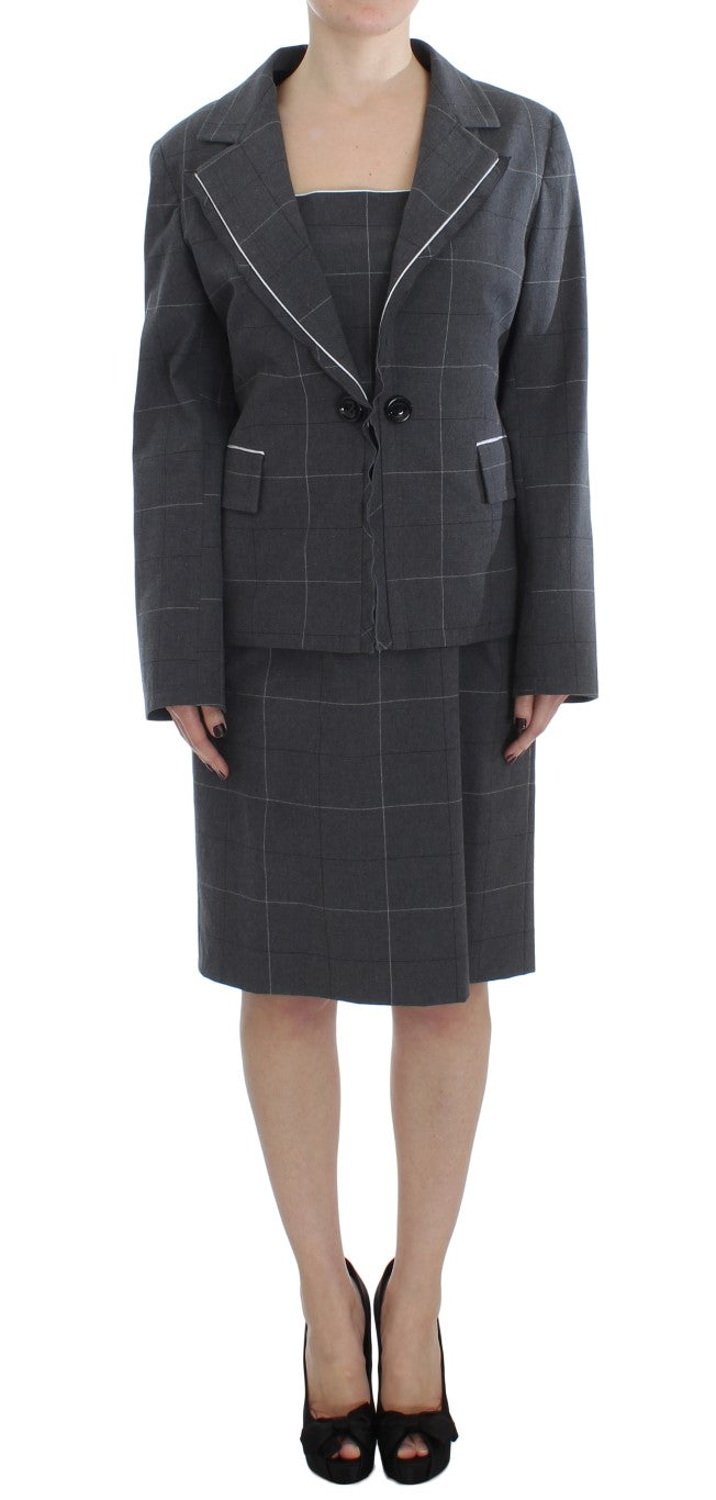 BENCIVENGA Elegant grey checked sheath dress suit