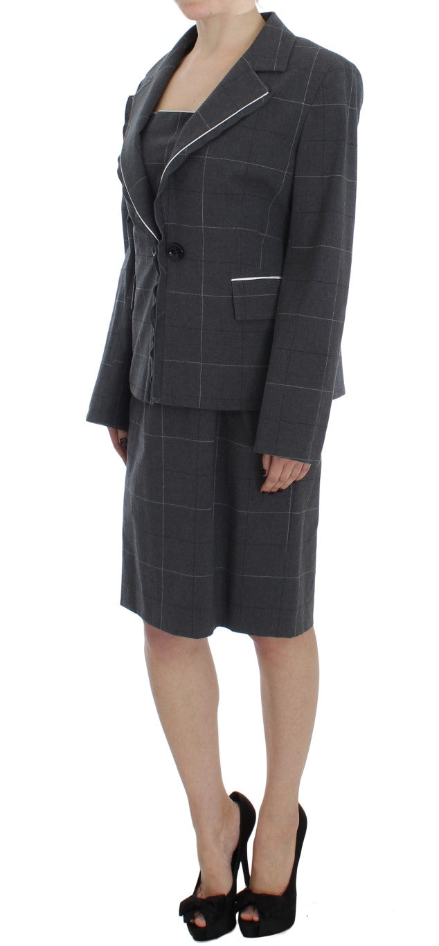 BENCIVENGA Elegant grey checked sheath dress suit