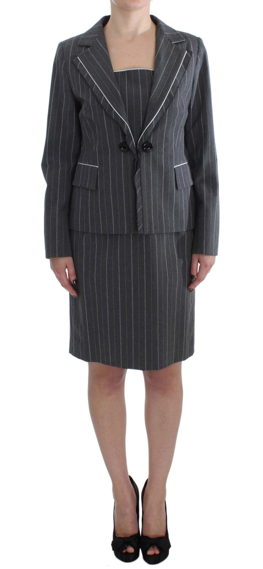 BENCIVENGA Elegantes graues gestreiftes Kleid & Blazer Anzug Set